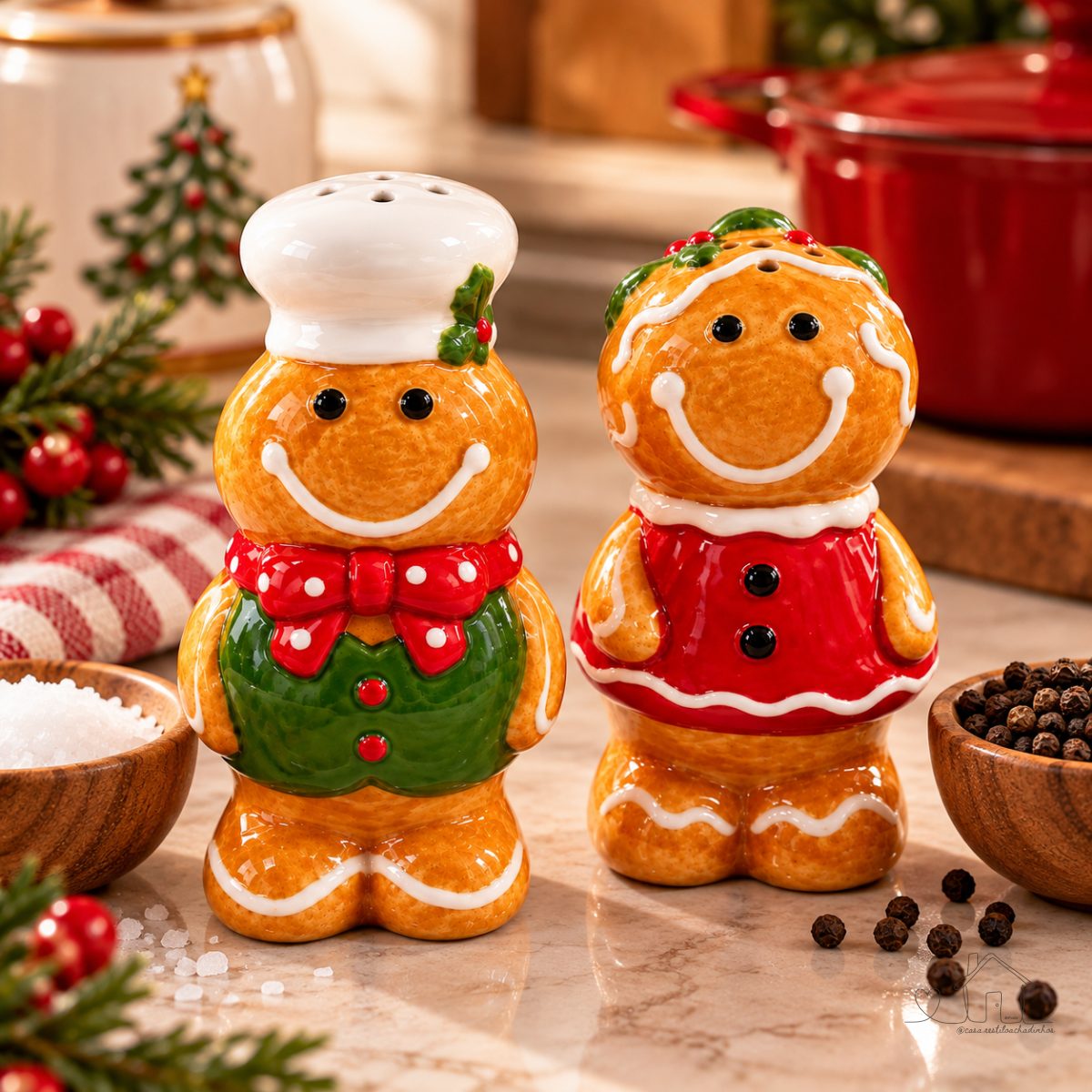 Jogo de Saleiro e Pimenteiro Natalino Gingerbread