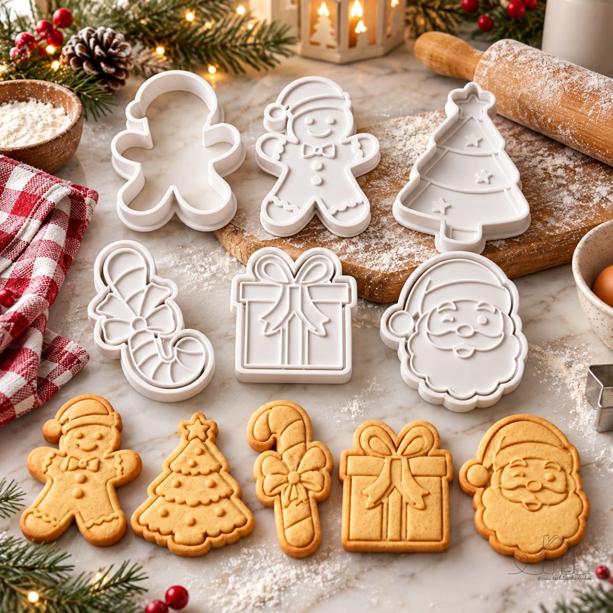 Kit 5 Cortadores de Biscoito Marcador Cookie Natalinos
