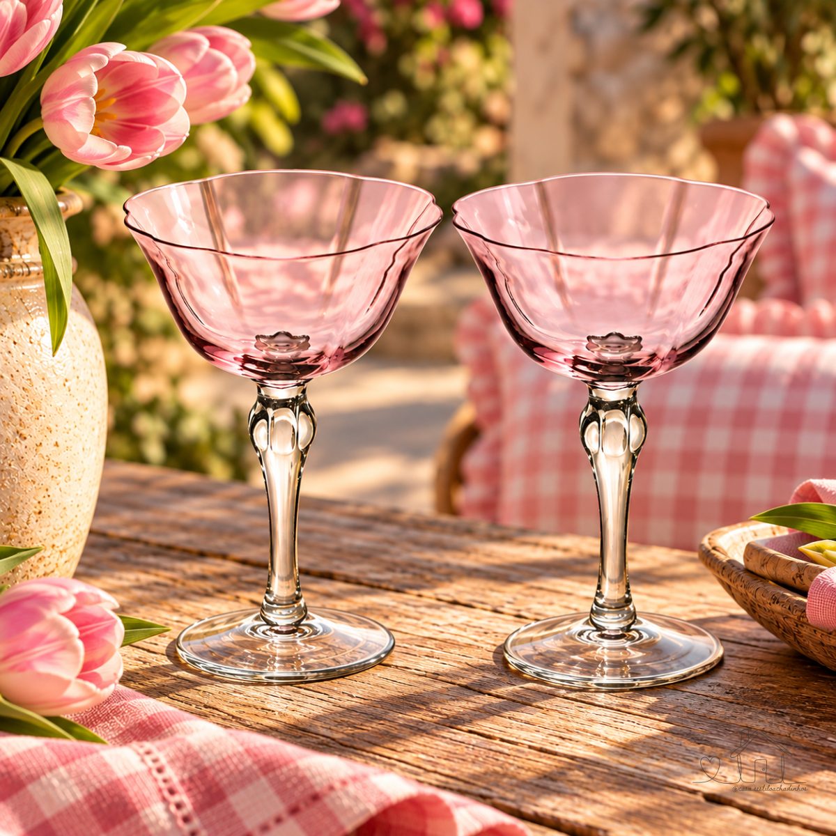 Conjunto 2 Taças Coupe Lily 300ml Rosa e Cinza Vidro - Wolff