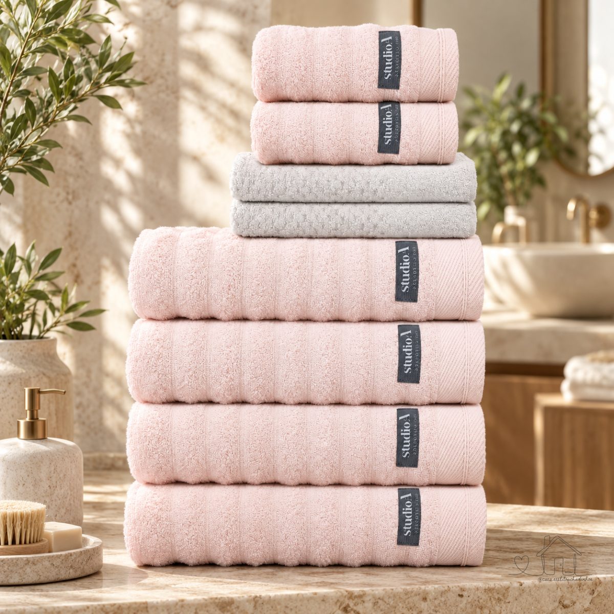 Jogo/Kit 8 Toalhas (4 Banho 2 Rosto 2 Piso)  Super Luxo Macia Premium Alta Absorção 100% Algodão (Rosa Delicado)