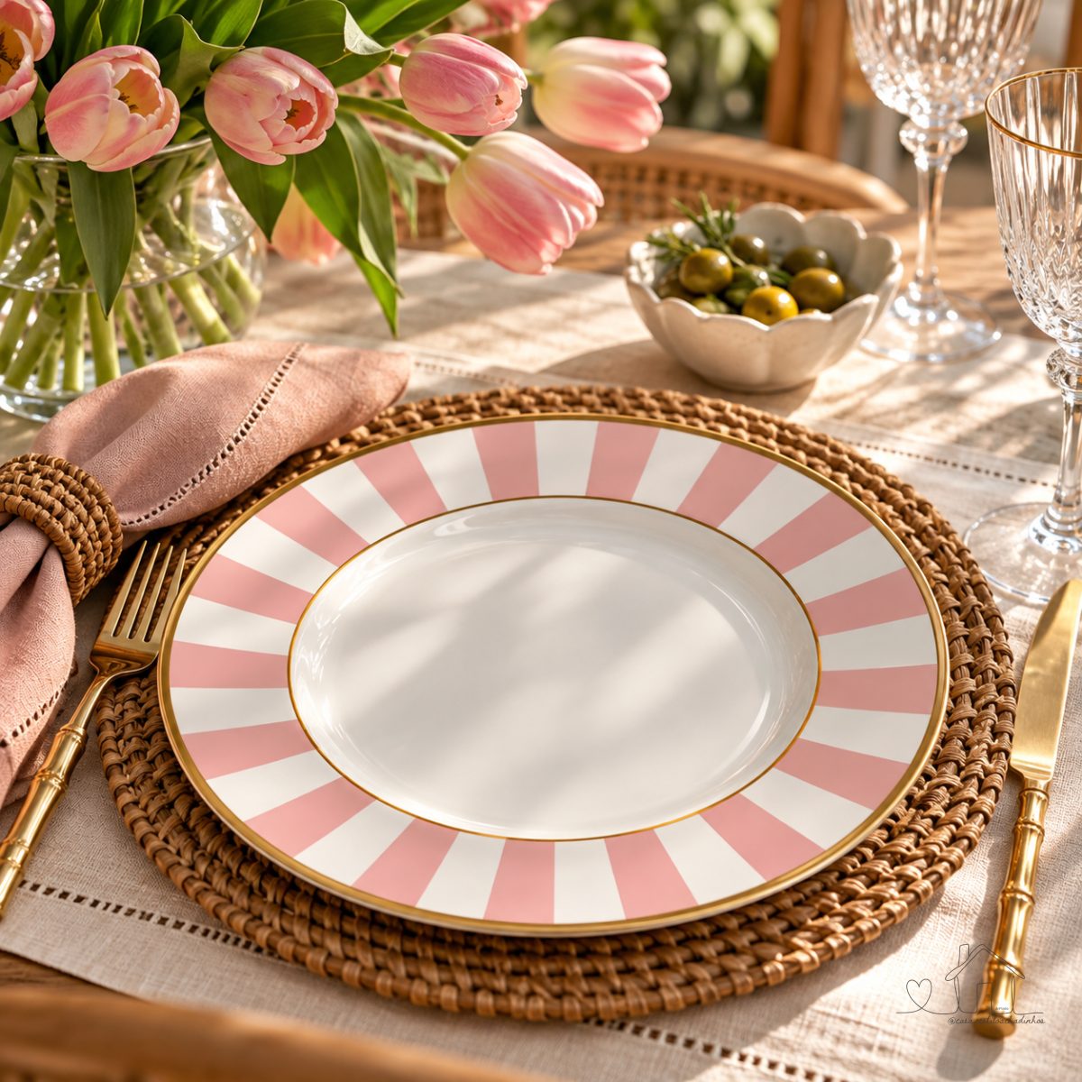 Conjunto 6 Pratos de Jantar Stripe Rosa Alleanza 29cm – Elegância para sua Mesa Mesa Posta Elegante